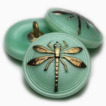 Dragonfly Button - Czech Glass Buttons - Shank Buttons - Artisan Button - Handmade Button - 18mm (910) 1pcs