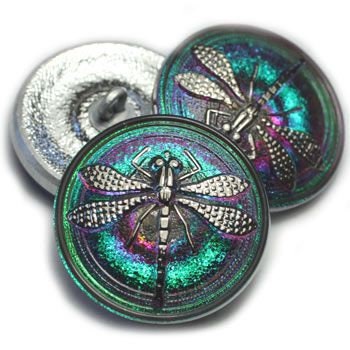 Czech Glass Buttons - Dragonfly Button - Shank Buttons - Artisan Button - Handmade Button - 22mm (1753) 1pcs
