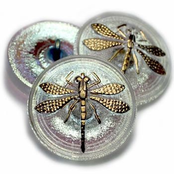 Czech Glass Buttons - Dragonfly Button - Shank Buttons - Artisan Button - Handmade Button - 22mm (2378) 1pcs