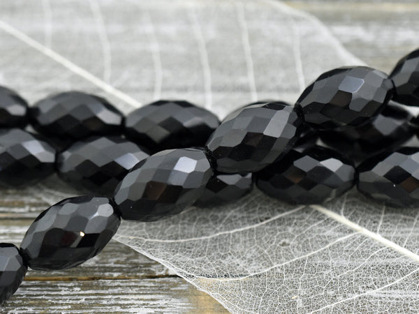 Large Glass Beads - Czech Glass Beads - Black Beads - Vintage Beads - Faceted Oval - Oval Beads - 20x12mm - 2pcs (3285)