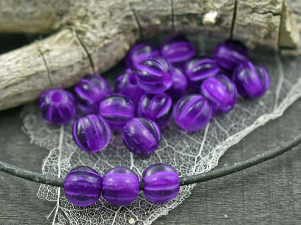 *25* 6mm Purple Washed Purple Pansy Large Hole Melon Beads Czech Glass Beads by GR8BEADS - The Bead Obsession