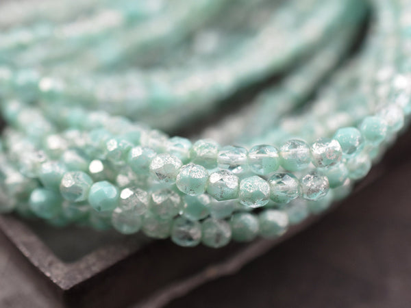 4mm Beads - Round Beads - Czech Glass Beads - Firepolish Beads - Faceted Beads - Mint Green Beads - 50pcs - (1027)