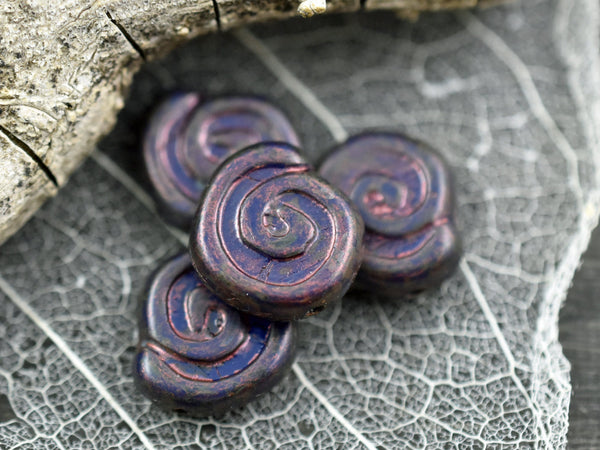 Czech Glass Beads - Picasso Beads - Coin Beads - Jelly Roll Beads - Ammonite Beads - Spiral Coin -  10pcs - (4848)