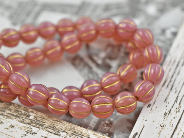 Melon Beads - Picasso Beads - Czech Glass Beads - Round Beads - Bohemian Beads - Fluted Beads - 8mm - 10pcs - (A69)