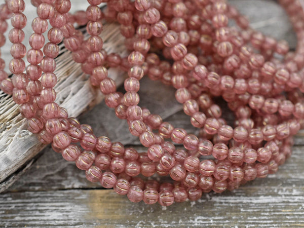 Melon Beads - Czech Glass Beads - Fluted Beads - Round Beads - Pink Beads - Picasso Beads - 4mm - 50pcs - (349)