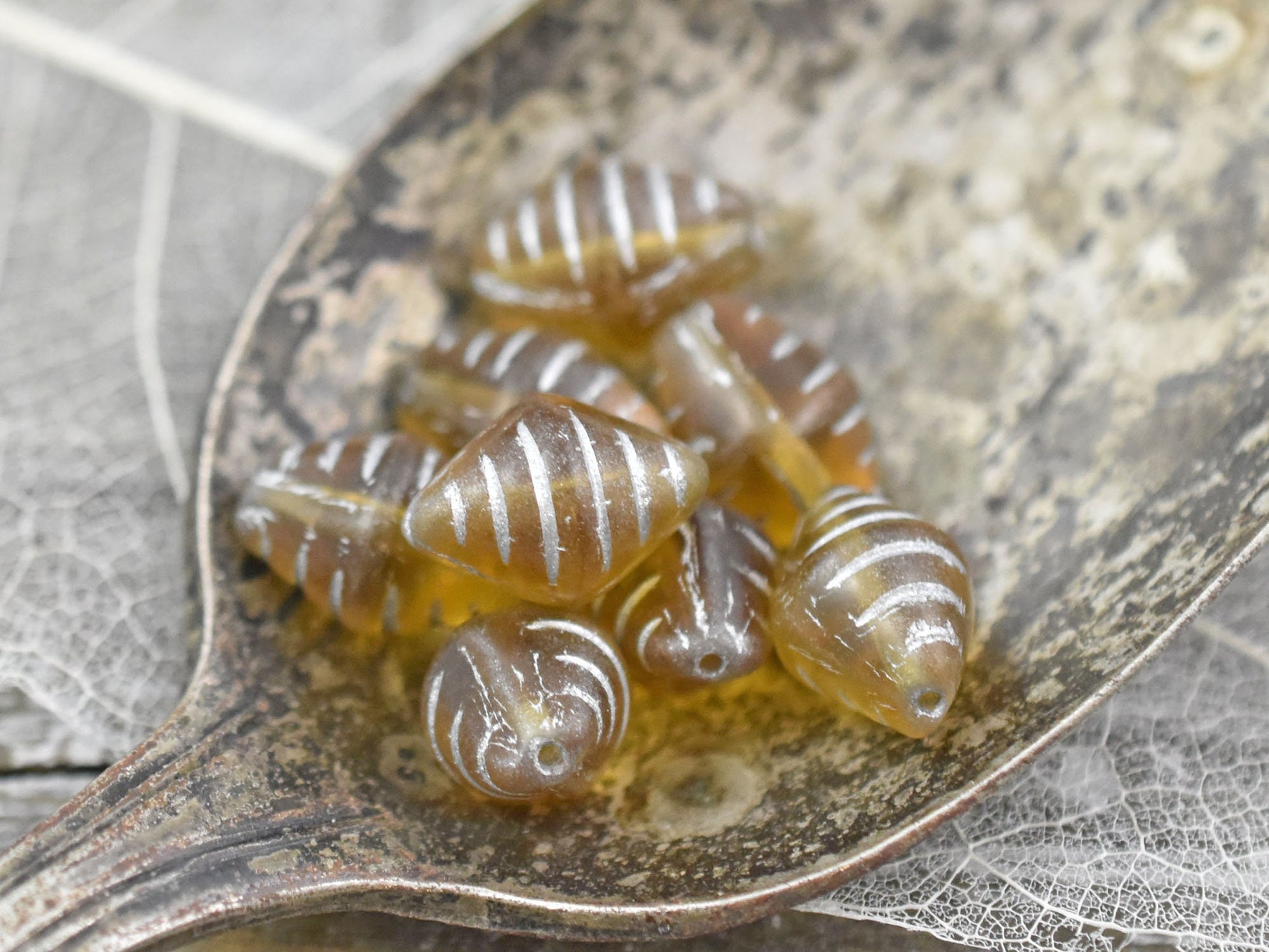 Czech Glass Beads - Vintage Beads - Bicone Beads - Matte Beads - Picasso Beads - 12x9mm - 10pcs - (B127)