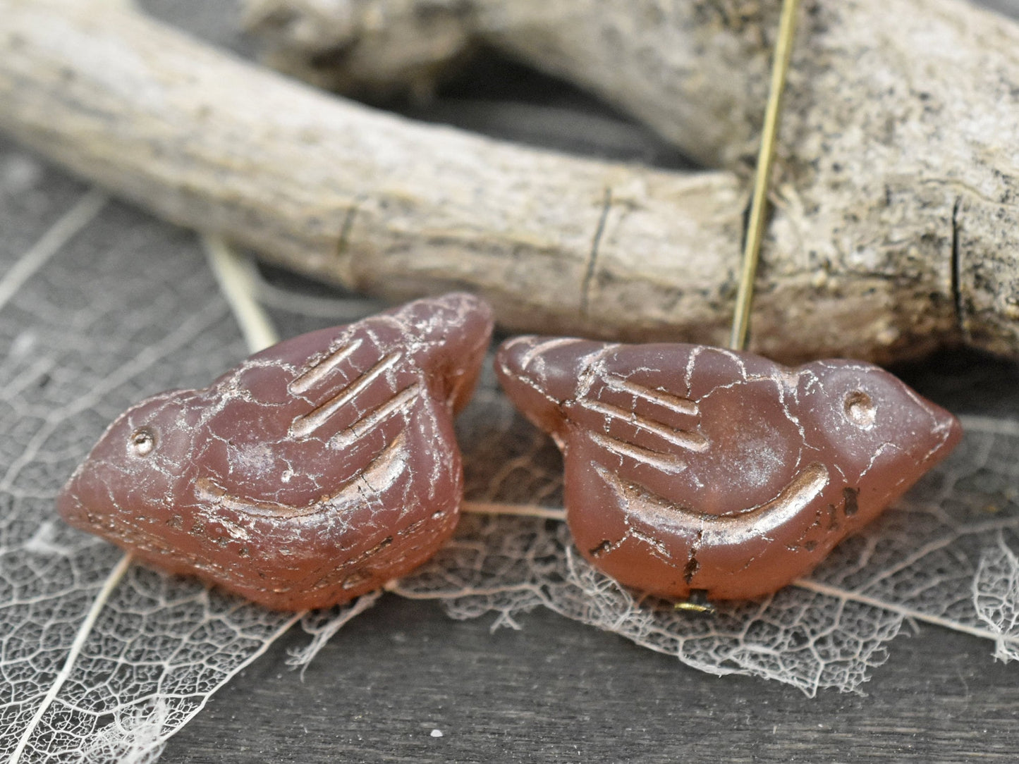 Czech Glass Beads - Bird Beads - Picasso Beads - Animal Beads - Czech Glass Bird Beads - 2pcs - 11x22mm (1605)