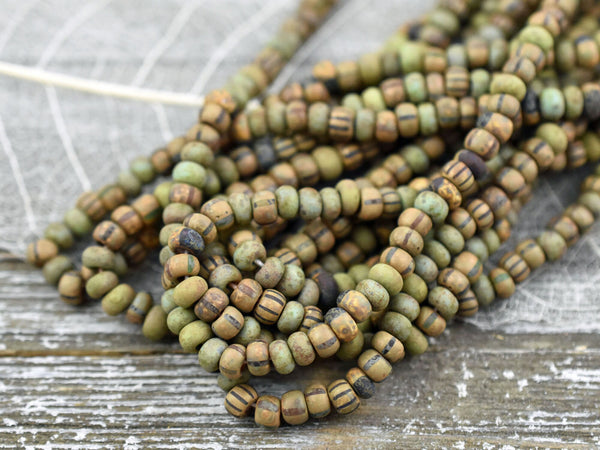 Aged Picasso Beads - Seed Beads - Czech Glass Beads - Size 4 Seed Beads - 5/0 - 10" Strand - (2431)
