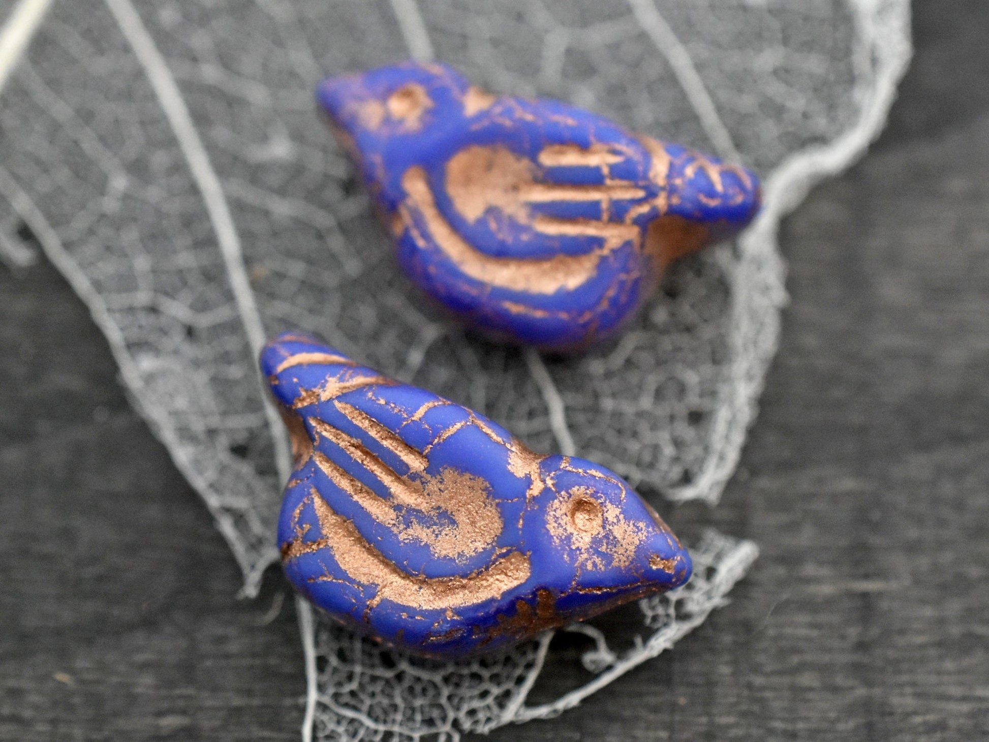 Czech Glass Beads - Bird Beads - Czech Glass Bird Beads - Picasso Beads - Animal Beads - 2pcs - 11x22mm (4510)