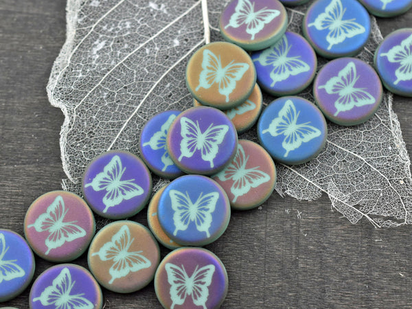 Czech Glass Beads - Laser Etched Beads - Butterfly Beads - Tattoo Beads - Animal Beads - 17mm - 4pcs - (B166)