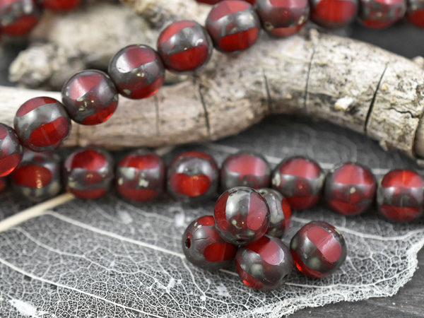 Picasso Beads - Czech Glass Beads - Round Beads - Red Opal - Red Picasso - 10pcs - 8mm -  (455)