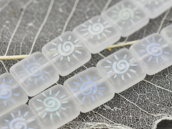 Czech Glass Beads - Laser Etched Beads - Sun Beads - Square Beads - Celestial Beads - 15mm - 2pcs (504)