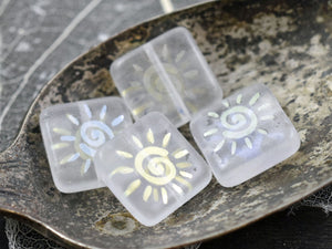 Czech Glass Beads - Laser Etched Beads - Sun Beads - Square Beads - Celestial Beads - 15mm - 2pcs (101)
