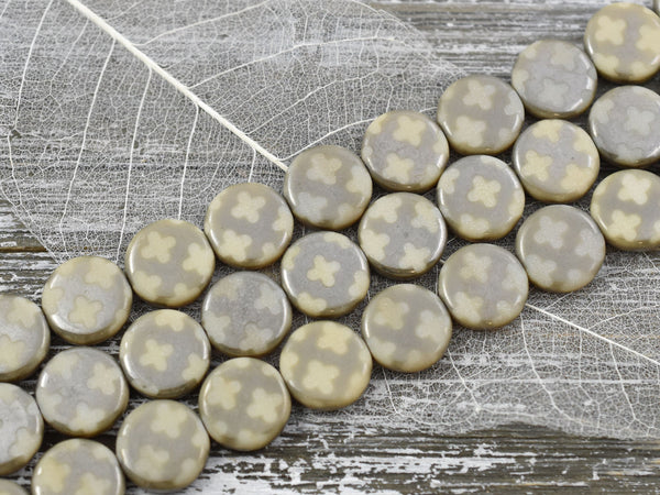 Laser Etched Beads - Czech Glass Beads - Coin Beads - Vintage Beads - 15mm - 6pcs (1903)