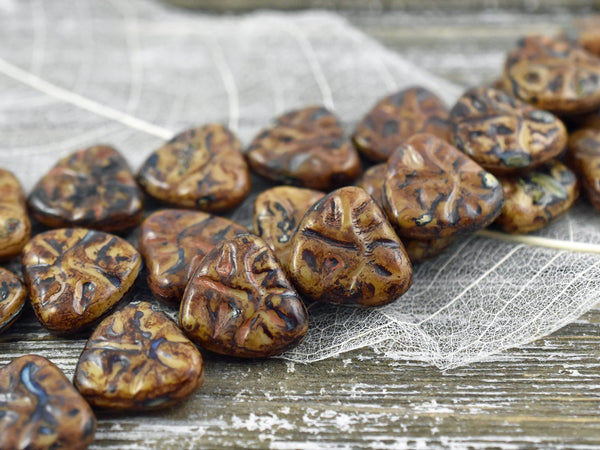 Picasso Beads - Czech Glass Beads - Vintage Beads - Heart Beads - Triangle Beads - 16x18mm - 4pcs - (956)
