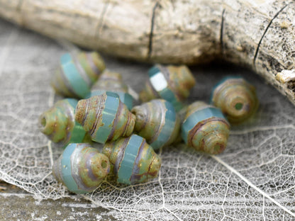 Picasso Beads - Czech Glass Beads - Turbine Beads - Cathedral Beads - Aqua Opal - 7x6mm - 15pcs (3344)
