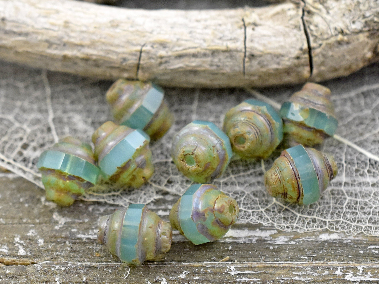 Picasso Beads - Czech Glass Beads - Turbine Beads - Cathedral Beads - Aqua Opal - 7x6mm - 15pcs (3344)