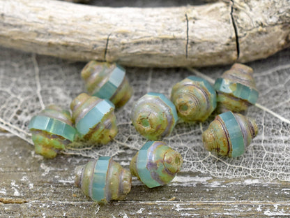 Picasso Beads - Czech Glass Beads - Turbine Beads - Cathedral Beads - Aqua Opal - 7x6mm - 15pcs (3344)