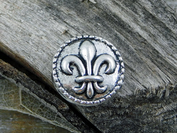 *6* 16x6mm Antique Silver Fleur Di Lis Coin Beads