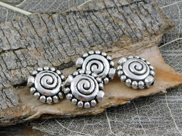 *20* 11mm Antique Silver Circle of Life Coin Beads