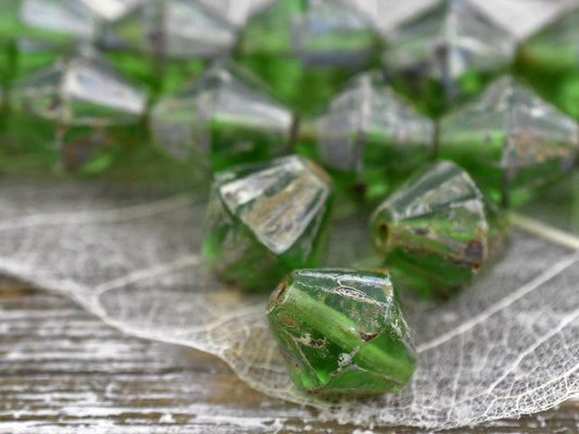 Picasso Beads -  Czech Glass Beads - Bicone Beads - Chunky Beads - Large Beads - Emerald Green - Czech Beads - 2pcs - 15mm - (5651)