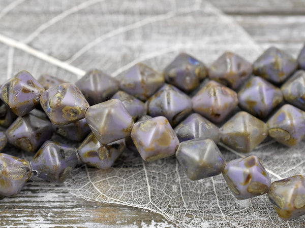Czech Glass Beads - Picasso Beads - Bicone Beads - Vintage Beads - Chunky Beads - Purple Beads - 6pcs - 11mm - (3529)