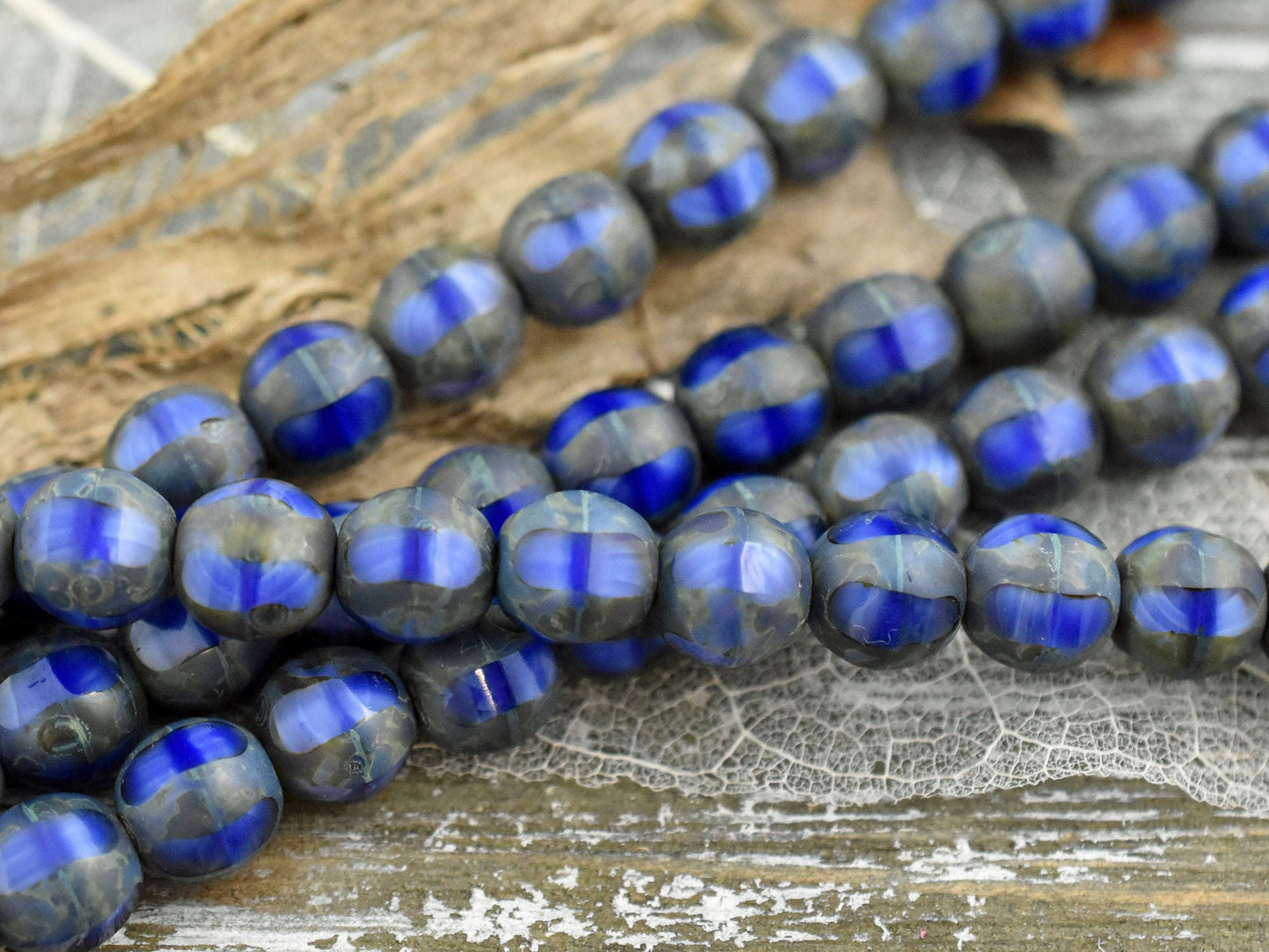 Vintage Czech Glass - Picasso Beads - Czech Glass Beads - Round Beads - Window Cut - Table Cut - 8mm - 10pcs - (858)