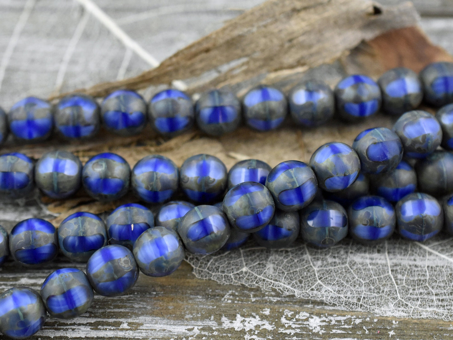 Vintage Czech Glass - Picasso Beads - Czech Glass Beads - Round Beads - Window Cut - Table Cut - 8mm - 10pcs - (858)