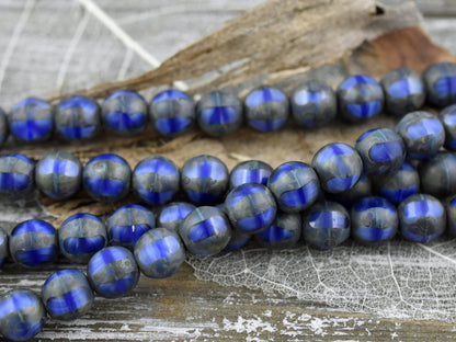 Vintage Czech Glass - Picasso Beads - Czech Glass Beads - Round Beads - Window Cut - Table Cut - 8mm - 10pcs - (858)