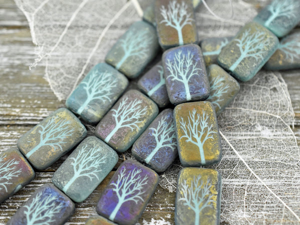 Czech Etched Beads - Tree Of Life Beads - Czech Glass Beads - Laser Etched Beads - 19x12mm - 2pcs (3656)