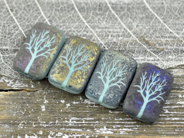 Czech Etched Beads - Tree Of Life Beads - Czech Glass Beads - Laser Etched Beads - 19x12mm - 2pcs (3656)