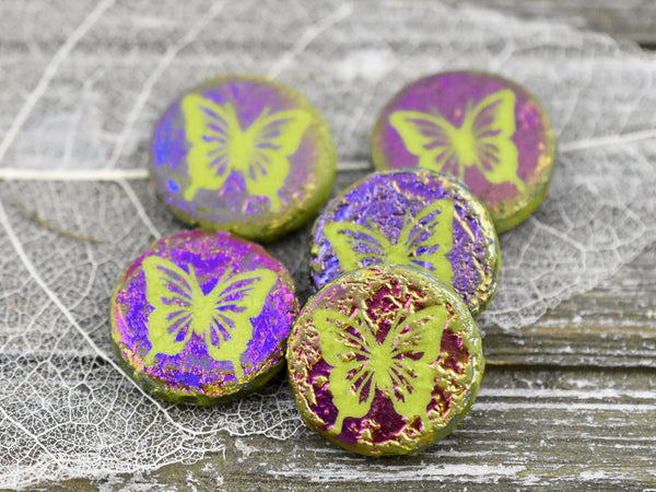 Czech Etched Beads - Czech Glass Beads - Laser Etched Beads - Butterfly Beads - Tattoo Beads - Animal Beads - 17mm - 4pcs - (3659)