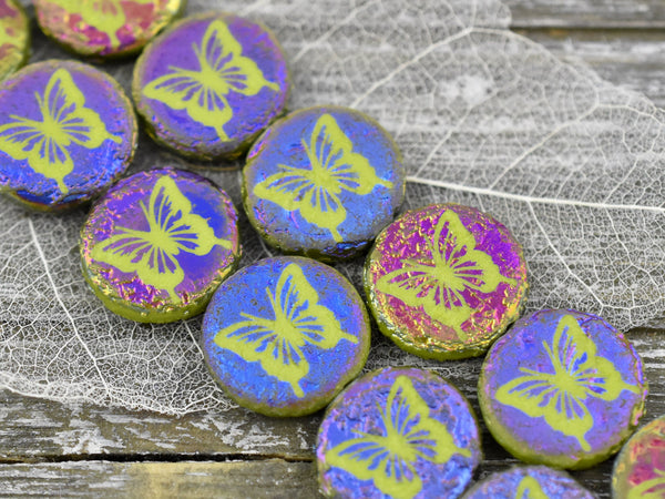 Czech Etched Beads - Czech Glass Beads - Laser Etched Beads - Butterfly Beads - Tattoo Beads - Animal Beads - 17mm - 4pcs - (3659)