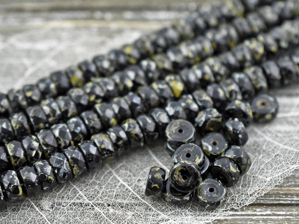 Picasso Beads - Rondelle Beads - Czech Glass Beads - Vintage Czech Glass - Travertine Beads - 3x6mm or 4x7mm - 25pcs