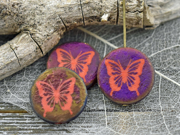 Czech Glass Beads - Laser Etched Beads - Butterfly Beads - Tattoo Beads - Animal Beads - 17mm - 4pcs - (B233)