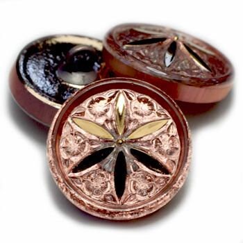 Rose Gold Button - Czech Glass Buttons - Shank Buttons - Artisan Button - Handmade Button - 18mm (1211) 1pcs