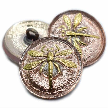 Rose Gold Button - Czech Glass Buttons - Shank Buttons - Artisan Button - Handmade Button - 18mm (235) 1pcs