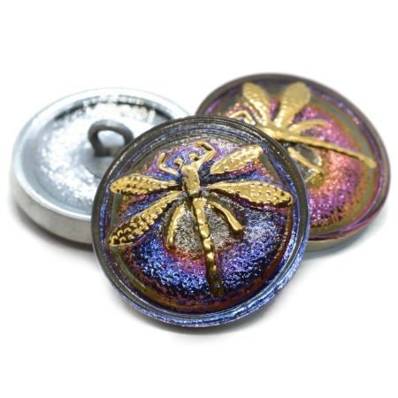 Czech Glass Buttons - Dragonfly Button - Shank Buttons - Artisan Button - Handmade Button - 18mm (1691) 1pcs