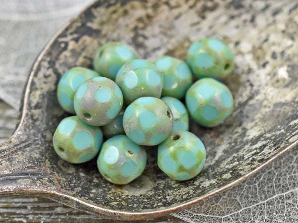 Picasso Beads - Czech Glass Beads - Vintage Beads - Round Beads - Window Cut - Table Cut - 8mm - 10pcs - (B211)