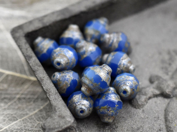 Czech Glass Beads - Picasso Beads -  Turbine Beads - Bicone Beads - Vintage Beads - Cathedral Beads - 11x8mm - 10pcs - (4848)