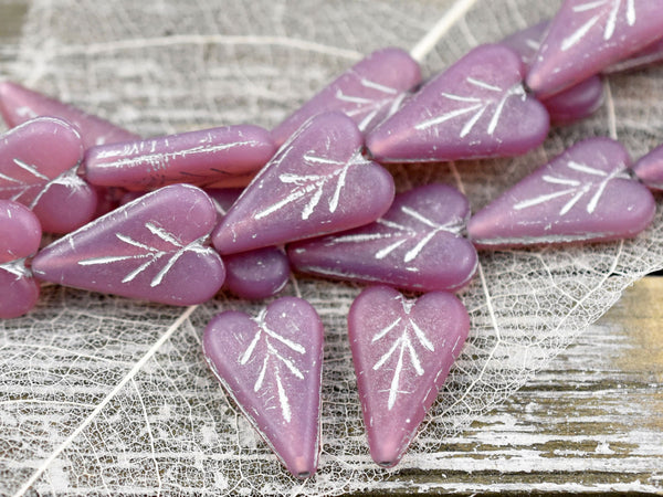 Heart Beads - Czech Glass Beads - Pink Heart Beads - Valentines Beads - Heart Charm - 17x11mm - 8pcs (A649)