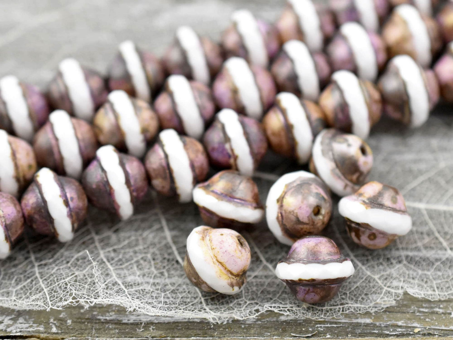 Picasso Beads - Czech Glass Beads - Vintage Beads - Large Glass Beads - Saturn Beads - 21pcs - 8x10mm - (B186)