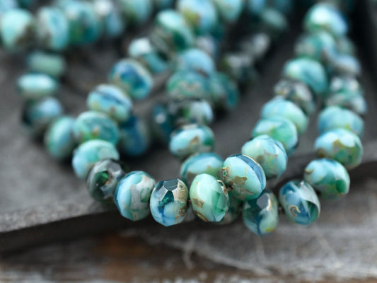 Czech Glass Beads - Rondelle Beads - Czech Picasso Beads - Fire Polished Beads - Donut Beads - 6x8mm - 25pcs - (3209)