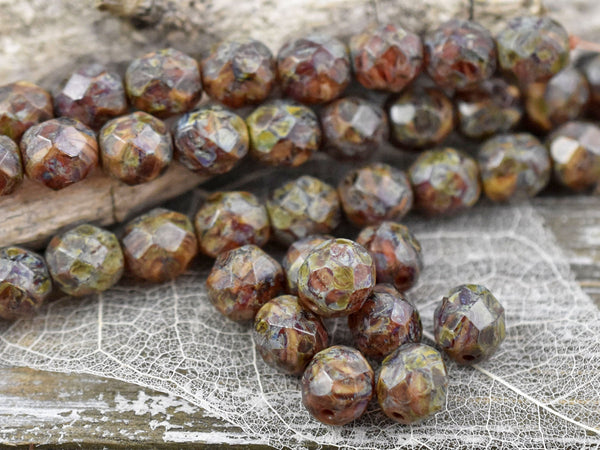 Picasso Beads - Czech Glass Beads - Fire Polished Beads - Round Beads - Rustic Beads - Red Picasso - 8mm - 16pcs (3861)