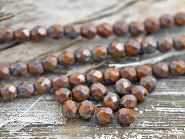 Picasso Beads - Czech Glass Beads - 6mm Beads - Fire Polished Beads - Round Beads - 25pcs (2608)