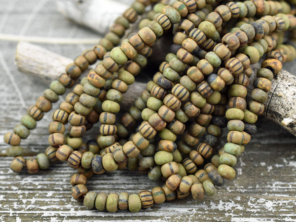 Aged Picasso Beads - Seed Beads - Czech Glass Beads - Size 4 Seed Beads - 5/0 - 10" Strand - (2431)