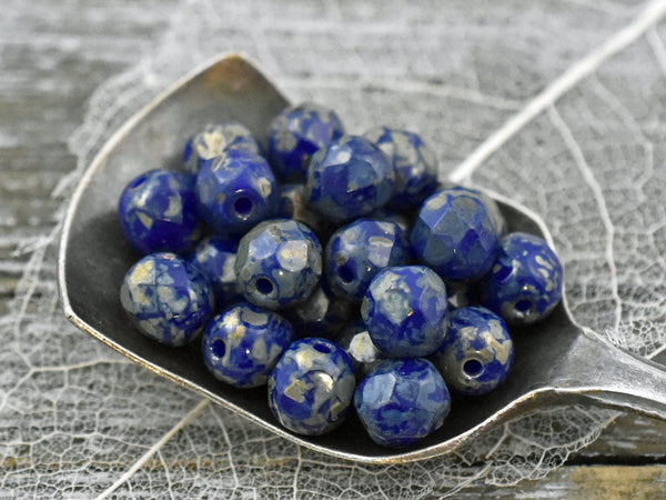 Picasso Beads - Czech Glass Beads - 6mm Beads - Fire Polished Beads - Round Beads - Cobalt Blue Beads - 25pcs (2610)