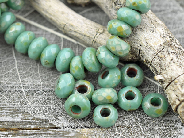 *10* 5x8mm Green Turquoise Picasso Faceted Large Hole Rondelle Roller Beads, Women's