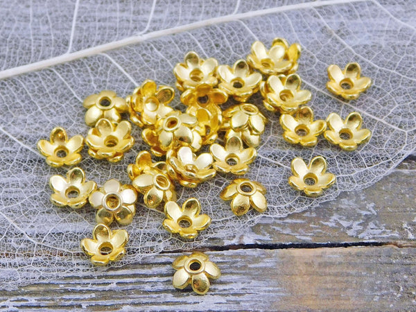 7mm Gold Flower Bead Caps -- Choose Your Quantity