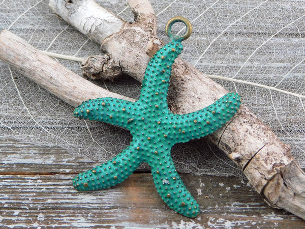53x45mm Green Patina Bronze Starfish Pendant